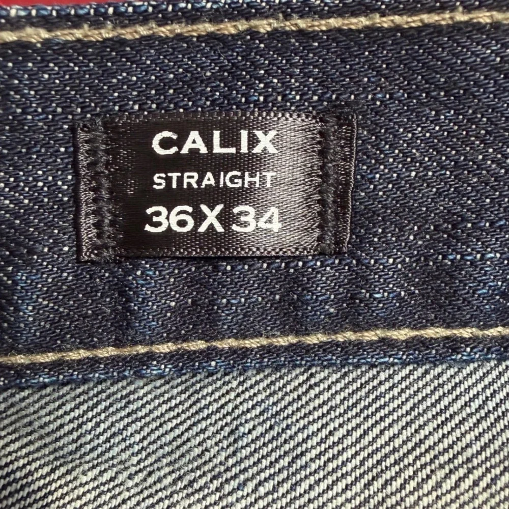 MEK DNM Calix‎ Straight Leg Jeans Mens 36x34 Dark Wash Embroidered Heavy Stitch